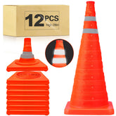 TENKAIWICK front view of 12-pack cones showing reflective collars and orange visibility