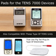 TENS 7000 close-up of single 2x2 pad highlighting even stimulation