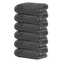 Tens Towels front pack view showing six dark grey towels, practical storage benefit