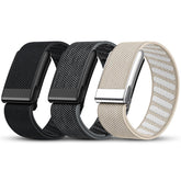 Tensea front view of three WHOOP-compatible bands showing color pack and packaging benefit versatility
