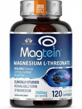 Teraputics Magtein bottle front view showing product and vegan capsule callouts