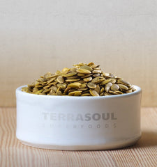 Terrasoul Superfoods pumpkin seeds in bowl ready to sprinkle or snack