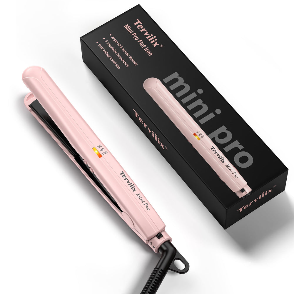 Terviiix front view compact flat iron in pink for precise portable styling