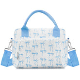 TESAFNG front view with blue bow showing stylish insulated tote benefit