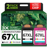 TESEN 67XL front packaging showing included black and tri-color cartridges and value