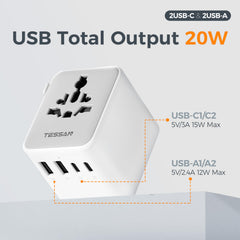 TESSAN universal AC outlet detail enabling multi‑country device connection