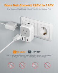 TESSAN close-up of four AC outlets showing space to plug multiple devices at once