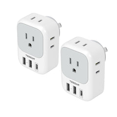 TESSAN adapter front view showing outlets and compact design for travel convenience