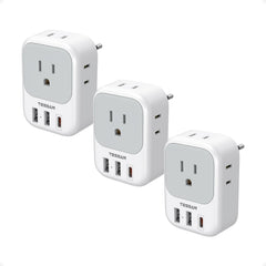 TESSAN front view of 3-pack adapters showing ports and compact design for convenient charging