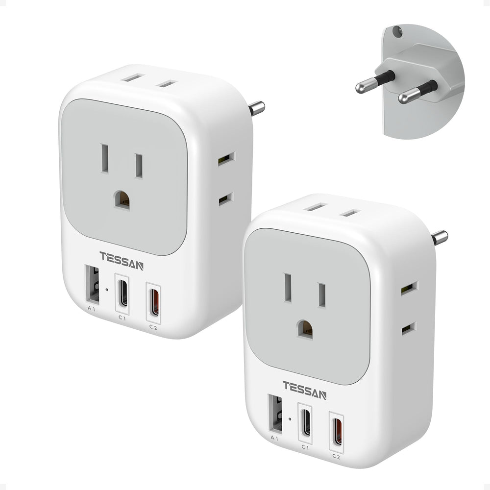 TESSAN front view showing EU plug and AC outlets for versatile charging