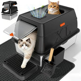 Tevila front view showing enclosed litter box and lid for tidy disposal