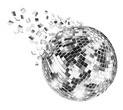 The Dreidel Company tabletop centerpiece with disco balls brightening decor