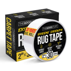 The Good Stuff front packaging showing roll and brand, clearly displays tape for secure rugs