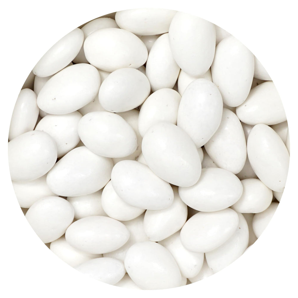 THE HAMPTON CANDY COMPANY front packaging of 2 pound white Jordan almonds, elegant display