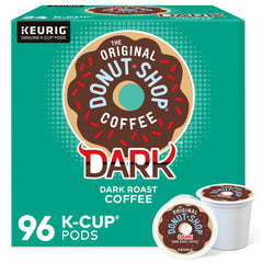 The Original Donut Shop front packaging showing bold dark roast and 96-count convenience