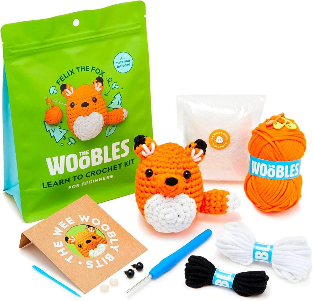 The Woobles kit front packaging showing contents and beginner-friendly branding