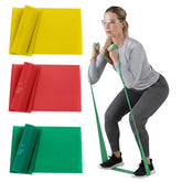 THERABAND front packaging showing three color-coded bands and portable design benefit