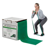 THERABAND green roll front view showing full 25-yard supply and clear color coding benefit