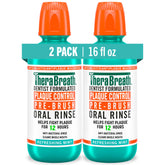 TheraBreath front label showing 2×16 oz pack and benefits