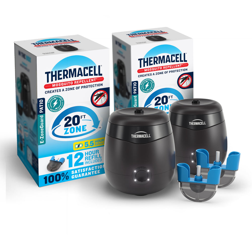 Thermacell front view showing patio repeller protecting outdoor seating