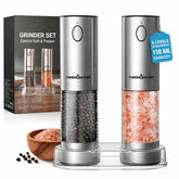 ThermoMaven front view of electric grinder set showing sleek stainless-steel design and LED