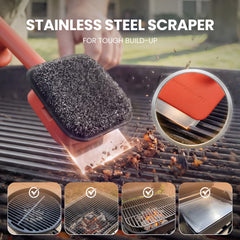 ThermoMaven metal scraper edge view demonstrating heavy-duty baked-on removal