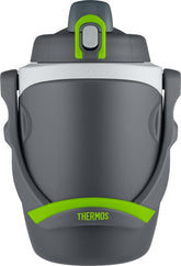 THERMOS front view showing charcoal bottle and clear labeling for reliable hydration