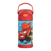THERMOS front view of FUNTAINER Cars bottle showing vibrant design and portability