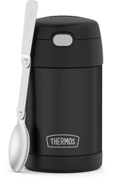 THERMOS FUNtainer front view showing matte black finish and compact shape for easy carrying