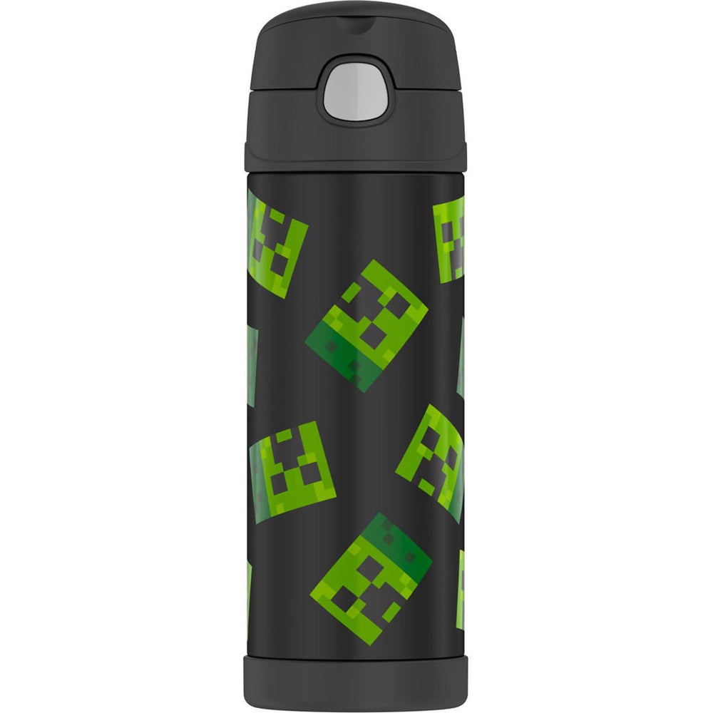 THERMOS FUNTAINER front view showing Minecraft design and compact size benefit