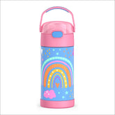 THERMOS FUNtainer front view showing rainbow design and durable finish