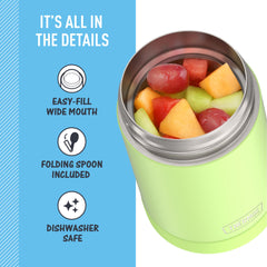 THERMOS FUNTAINER held in a child's hand showing travel-ready size benefit
