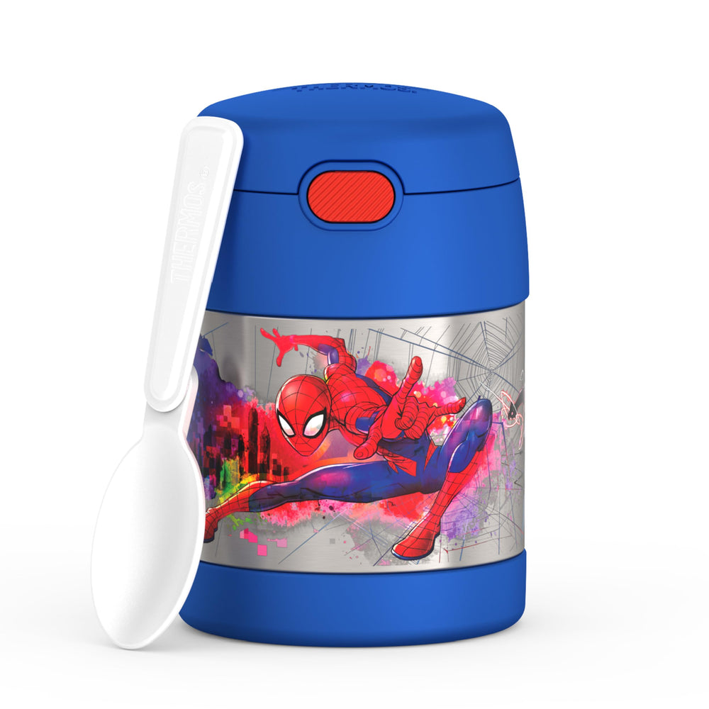 THERMOS FUNtainer Spider-Man front view shows kid-friendly design and easy carry