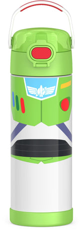 Thermos FUNTAINER Toy Story Buzz front view showing bright artwork and durable finish