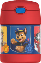 THERMOS Paw Patrol front view showing colorful kid-friendly design and secure lid