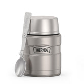 THERMOS front view matte steel food jar showing compact design and portability