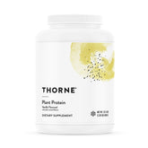 THORNE front package showing vanilla plant protein and serving count benefit