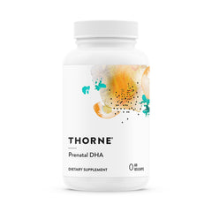 THORNE front packaging showing prenatal DHA bottle and clear product benefit