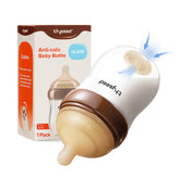 thyseed front view of glass baby bottle showing clear label and durable design