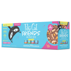 TIKI PETS front packaging showing variety pack and can details, clear product identity and convenience