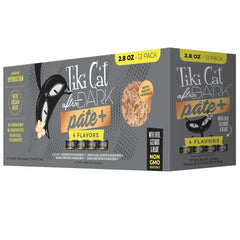 TIKI PETS front packaging of twelve 2.8 oz cans showing variety pack and convenience