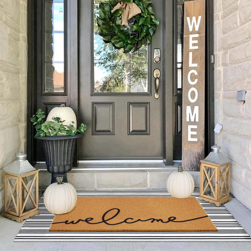 TIKIRUGI front-facing porch setup showing both mats and welcoming curb appeal