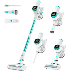 Tikom V500 front view showing compact stick form and attachments for versatile cleaning