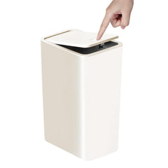 TIPGO front view of slim white trash can shows compact footprint and neat design