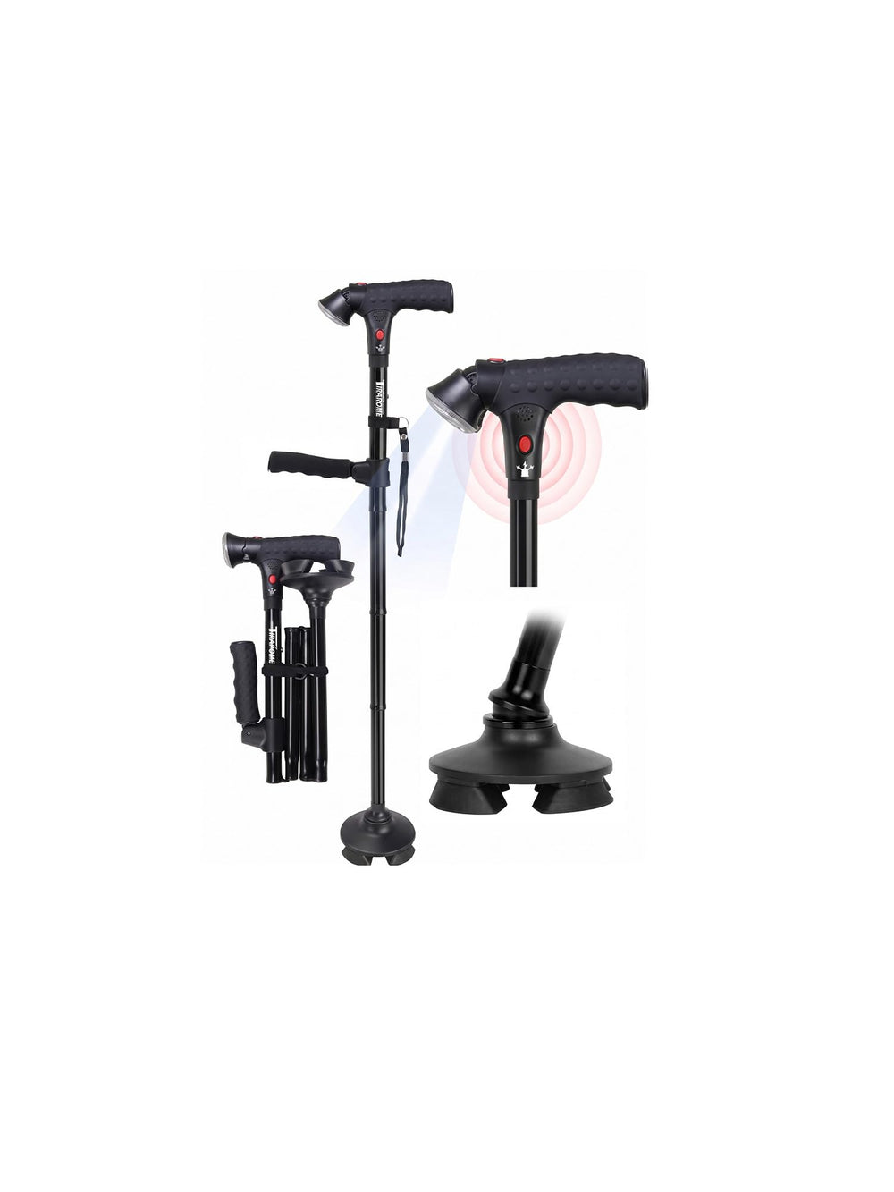 TIRAROME front view showing full cane and ergonomic grip for stable walking