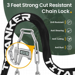 Titanker close-up of 6mm steel chain links demonstrating cut resistance