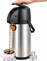 TOMAKEIT airpot front view showing sleek stainless steel and large capacity benefit