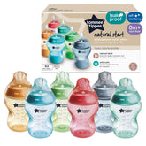 Tommee Tippee front view of 9oz bottle showing shape and label, supports easy handling
