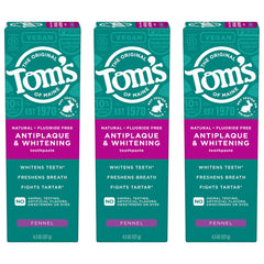 Tom's of Maine front packaging showing fennel flavor and three-pack convenience