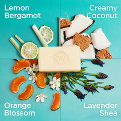 Tom's of Maine Lavender & Shea bar close-up highlighting creamy texture and calming scent